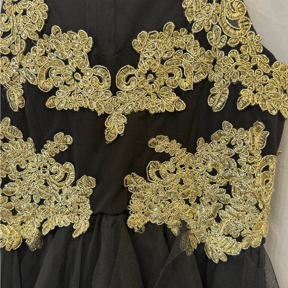 Rare Editions Black Dress with Gold Embellishments Girls Size 14 Formal Dance - Picture 2 of 10